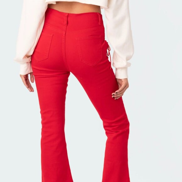Edikted Engine Red Flared Jeans - Picture 2 of 4